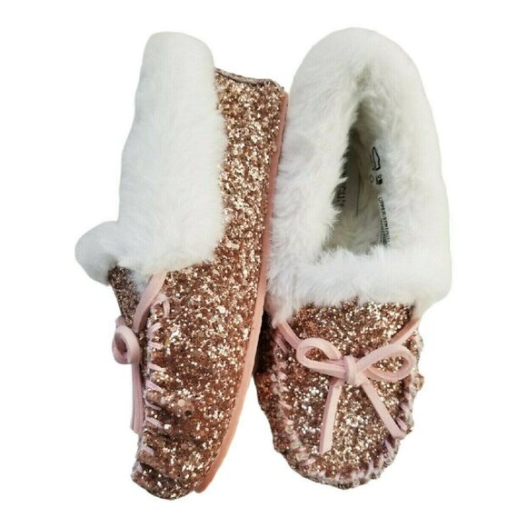 Crewcuts Other - NWT Crewcuts Sherpa Lodge Slipper Rose Gold Sequin Faux Fur Lining - Girls K12